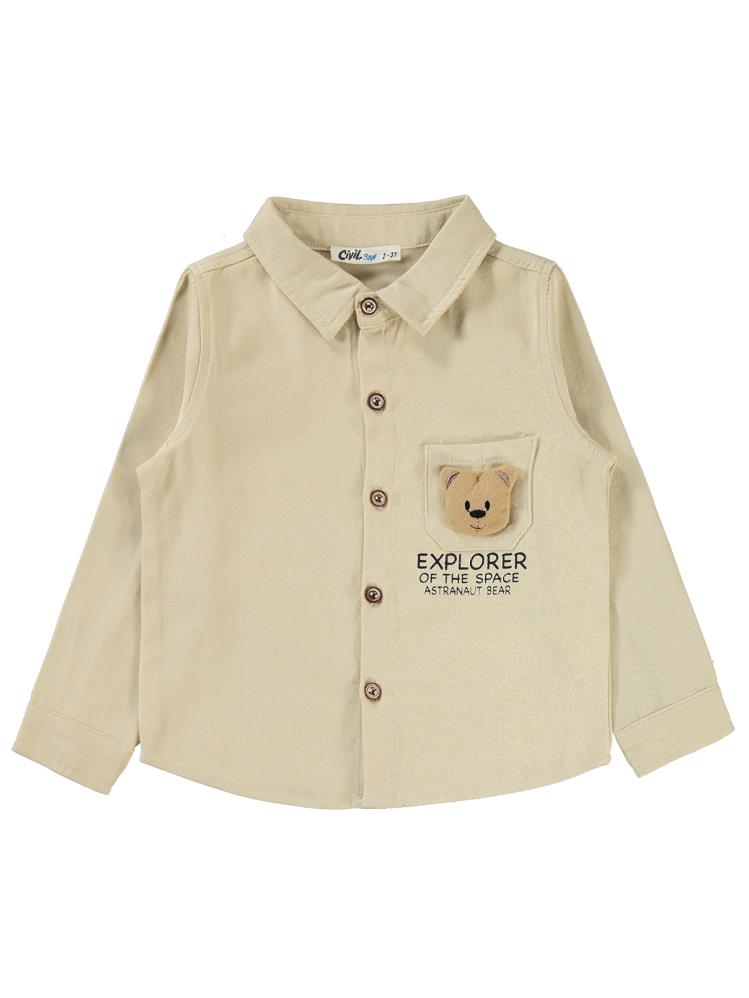 Civil Boys Explorer Ayıcık Cepli 2-5 Yaş Gömlek - Gri