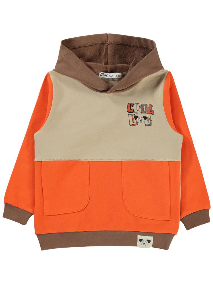 Civil Boys Cool Dog Baskılı Kapşonlu 2-5 Yaş Sweatshirt - Turuncu