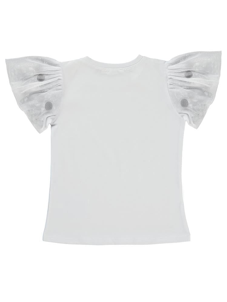 Civil Girls Kolu Ponponlu 4-9 Yaş Tişört - Beyaz