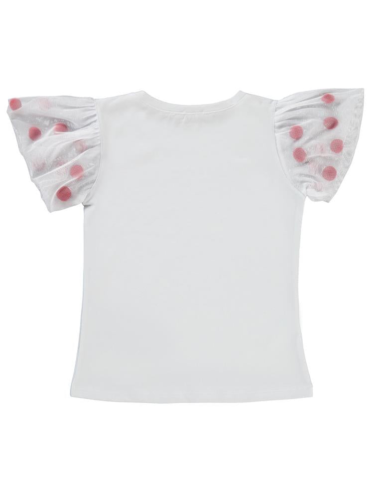 Civil Girls Kolu Ponponlu 4-9 Yaş Tişört - Beyaz