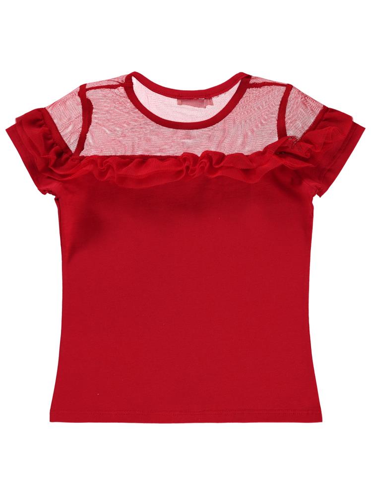 Civil Girls Fırfır Tüllü 4-9 Yaş Tişört - Kırmızı