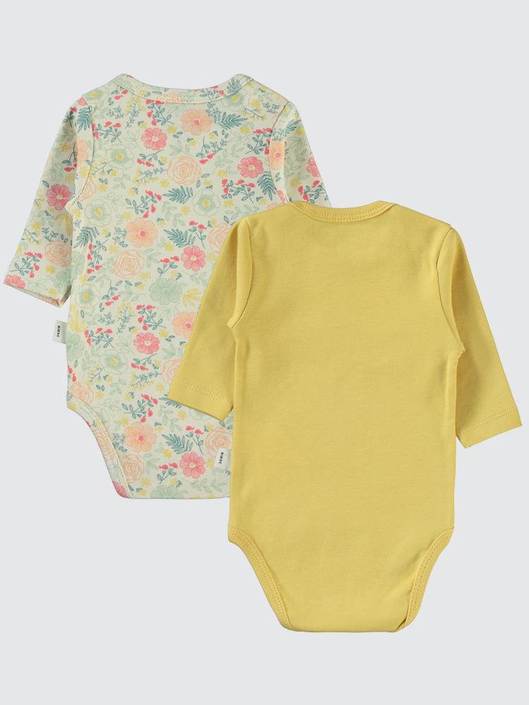 Civil Baby Natural Flowers Baskılı 3-18 Çıtçıtlı Badi - Hardal
