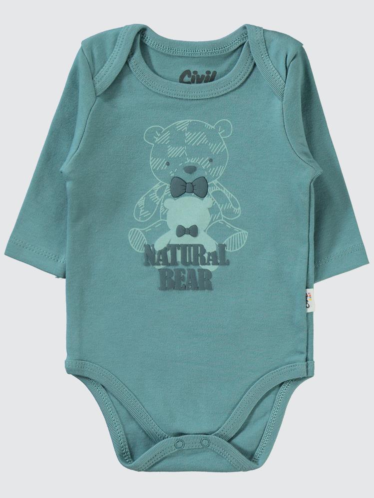 Civil Baby Natural Bear Baskılı 3-18 Çıtçıtlı Badi - Yeşil