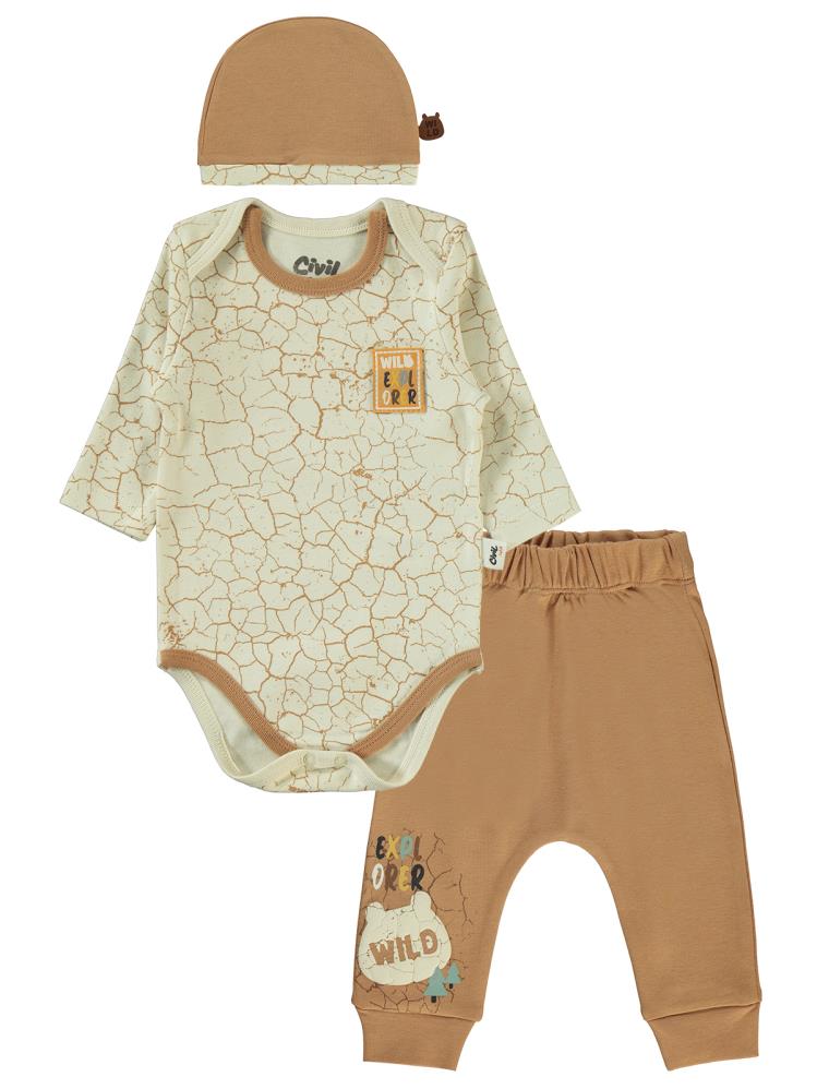 Civil Baby Crack Pattern Baskılı 3'lü 6-18 Takım - Kahverengi
