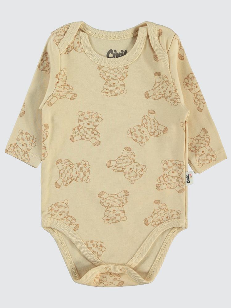 Civil Baby Cute Bear Baskılı 3-18 Çıtçıtlı Badi - Kahverengi
