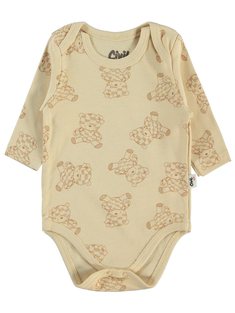 Civil Baby Cute Bear Baskılı 3-18 Çıtçıtlı Badi - Kahverengi
