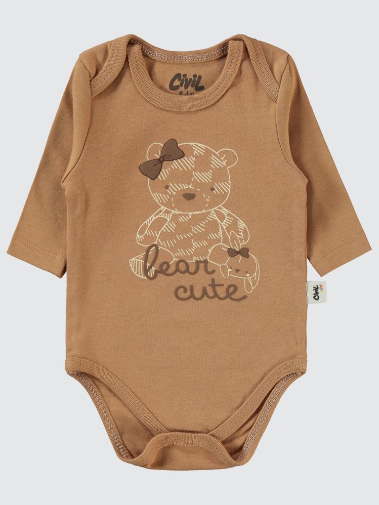 Civil Baby Cute Bear Baskılı 3-18 Çıtçıtlı Badi - Kahverengi