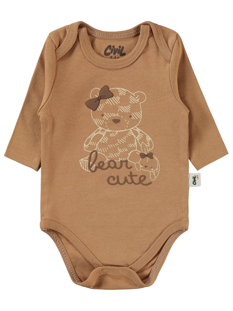 Civil Baby Cute Bear Baskılı 3-18 Çıtçıtlı Badi - Kahverengi