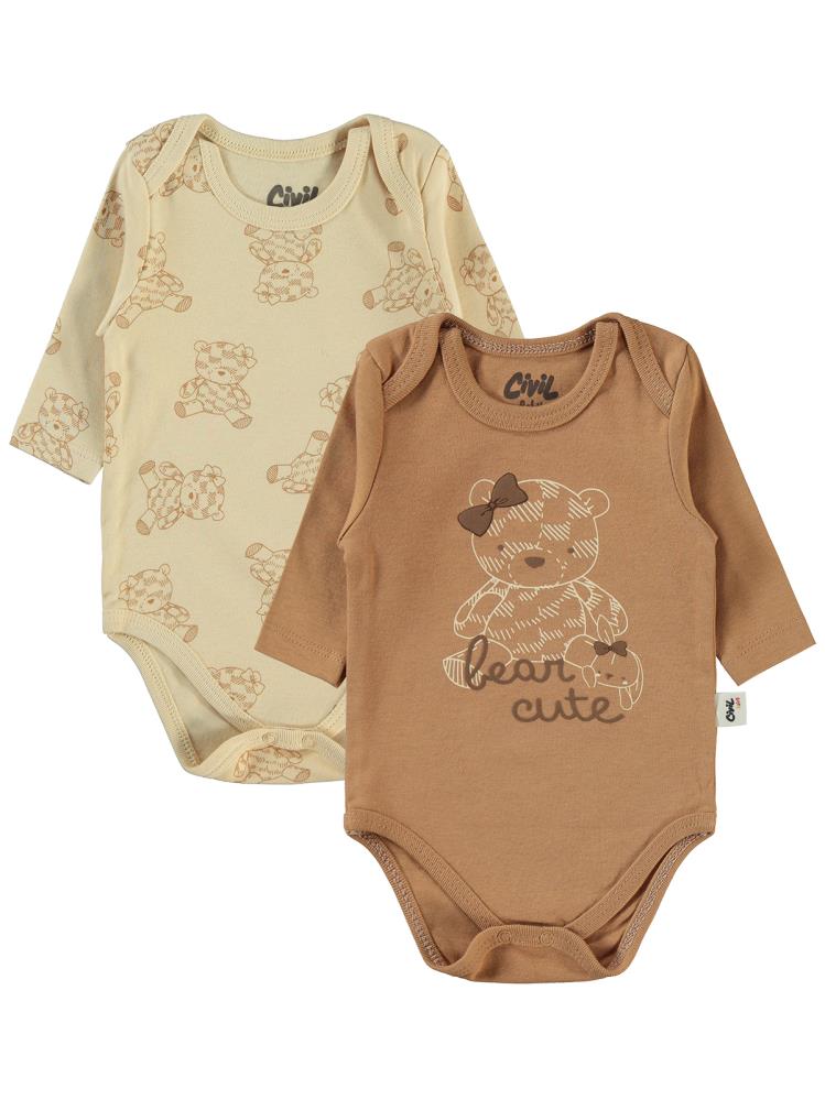 Civil Baby Cute Bear Baskılı 3-18 Çıtçıtlı Badi - Kahverengi