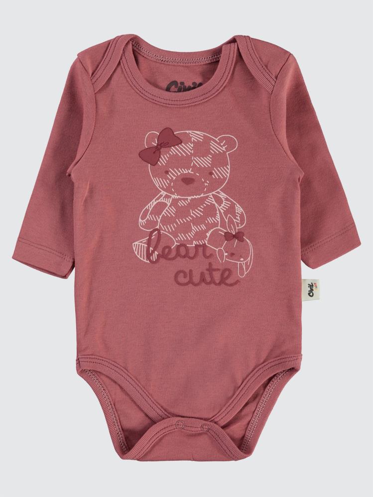 Civil Baby Cute Bear Baskılı 3-18 Çıtçıtlı Badi - Bordo