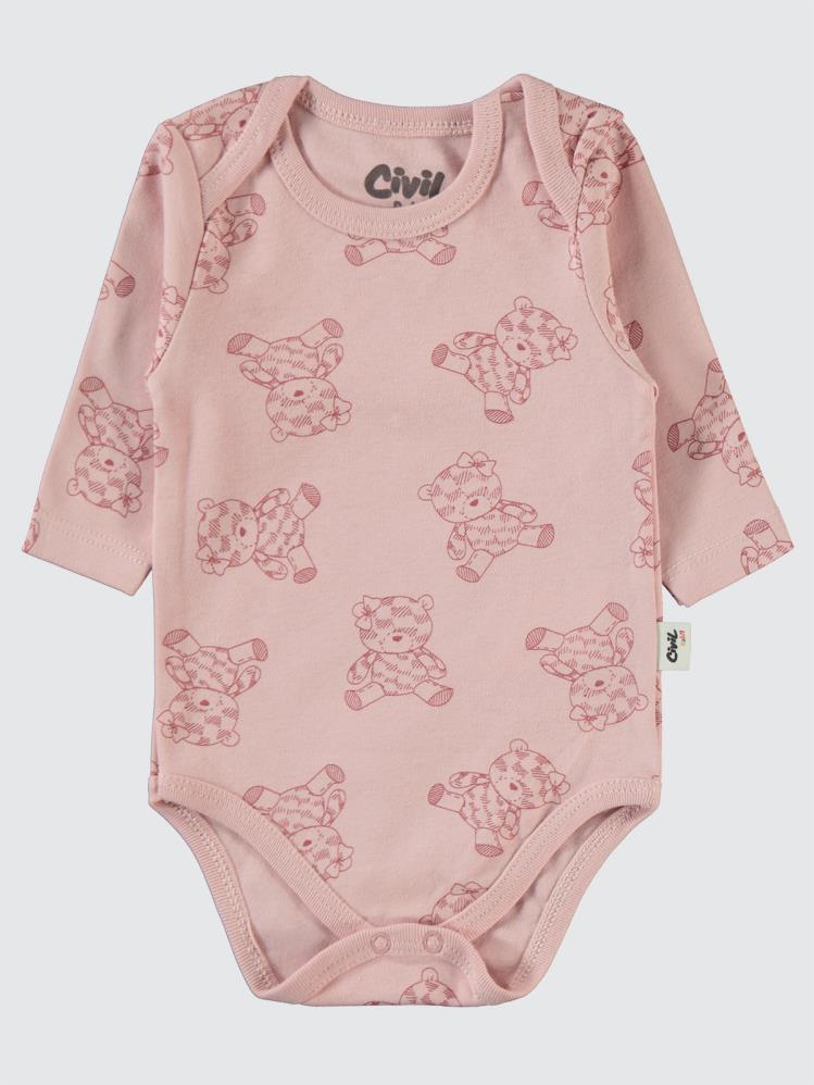 Civil Baby Cute Bear Baskılı 3-18 Çıtçıtlı Badi - Bordo