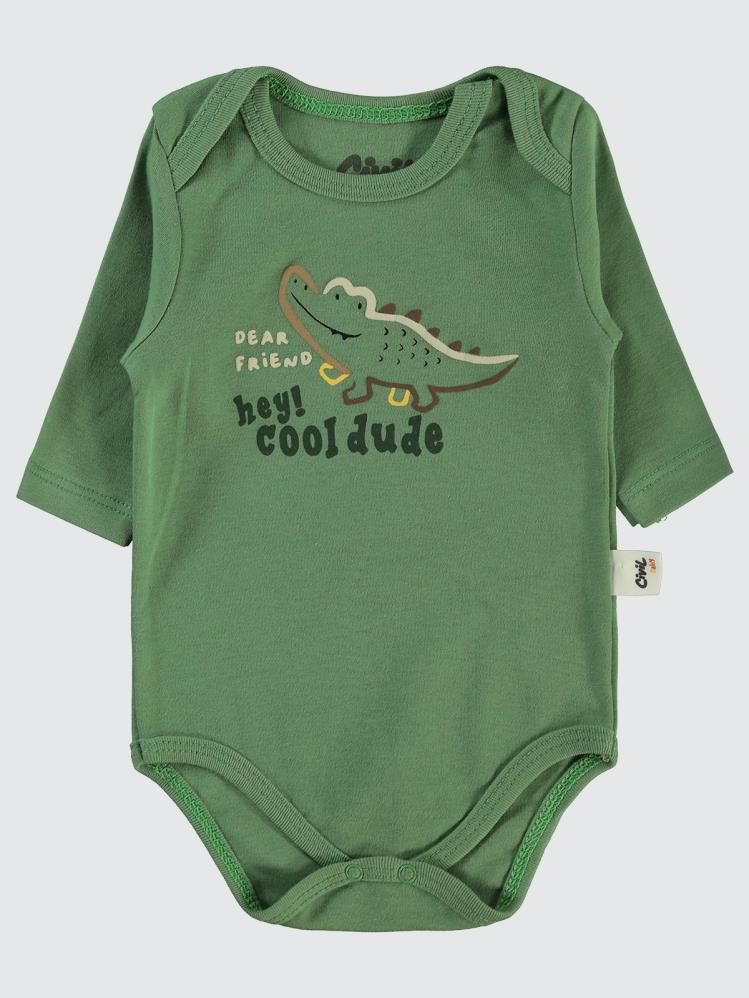 Civil Baby Renkli Hayvanlar Baskılı 3-18 Çıtçıtlı Badi - Yeşil