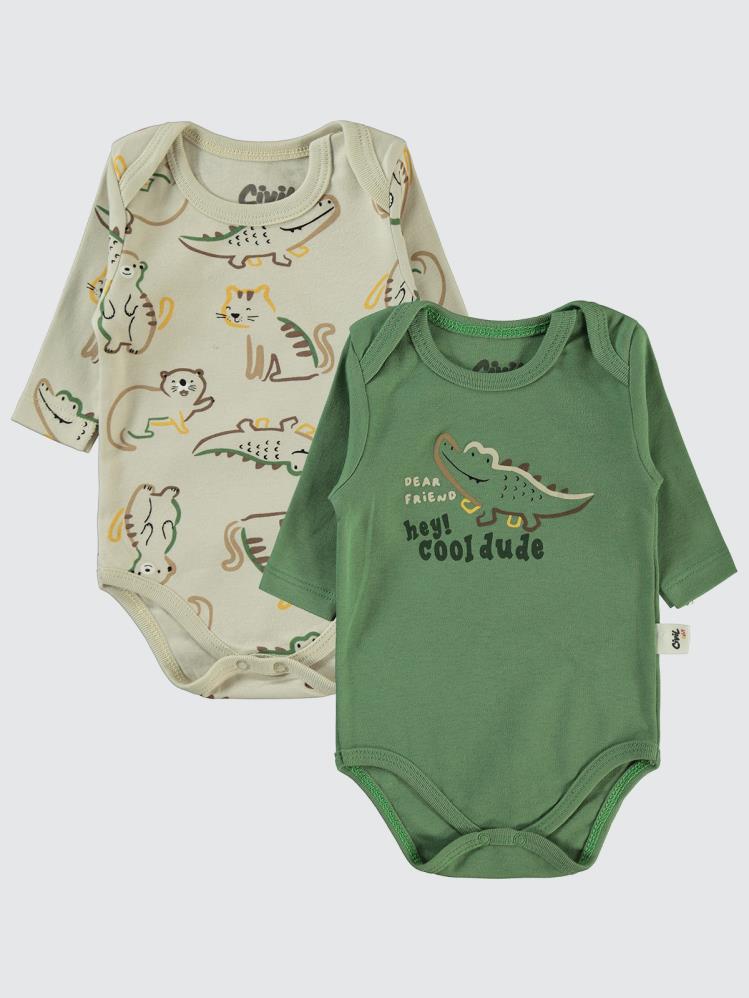 Civil Baby Renkli Hayvanlar Baskılı 3-18 Çıtçıtlı Badi - Yeşil