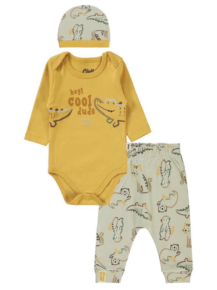 Civil Baby Renkli Hayvanlar Baskılı 3'lü 6-18 Takım - Hardal