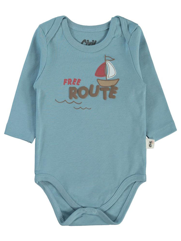 Civil Baby Colored Fıgures Baskılı 3-18 Çıtçıtlı Badi - Mavi