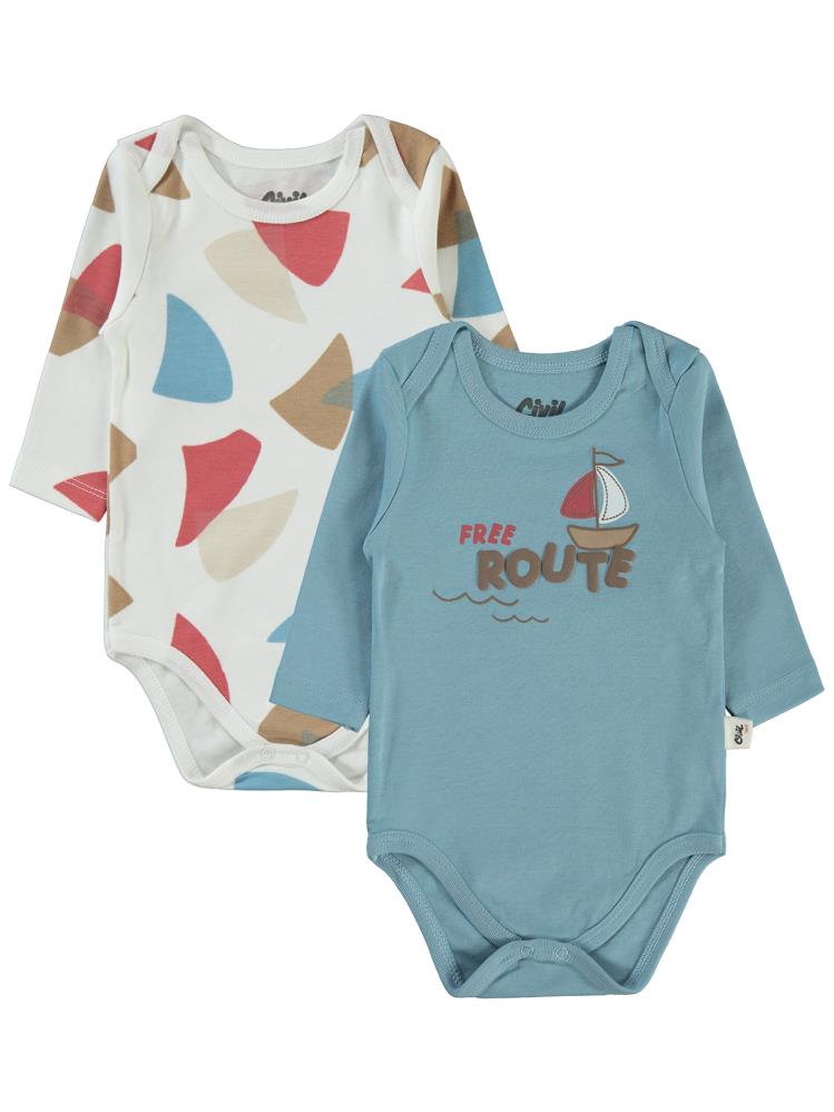 Civil Baby Colored Fıgures Baskılı 3-18 Çıtçıtlı Badi - Mavi