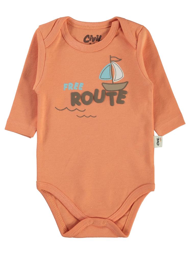 Civil Baby Colored Fıgures Baskılı 3-18 Çıtçıtlı Badi - Turuncu