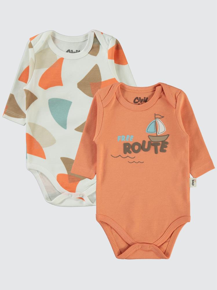 Civil Baby Colored Fıgures Baskılı 3-18 Çıtçıtlı Badi - Turuncu