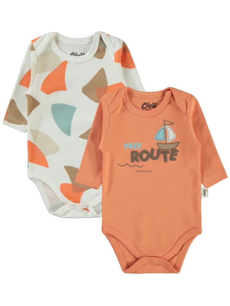 Civil Baby Colored Fıgures Baskılı 3-18 Çıtçıtlı Badi - Turuncu