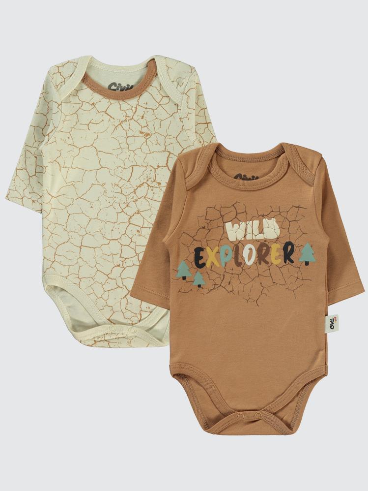 Civil Baby Crack Pattern Baskılı 3-18 Çıtçıtlı Badi - Kahverengi