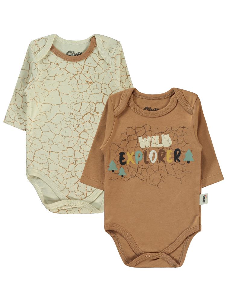 Civil Baby Crack Pattern Baskılı 3-18 Çıtçıtlı Badi - Kahverengi