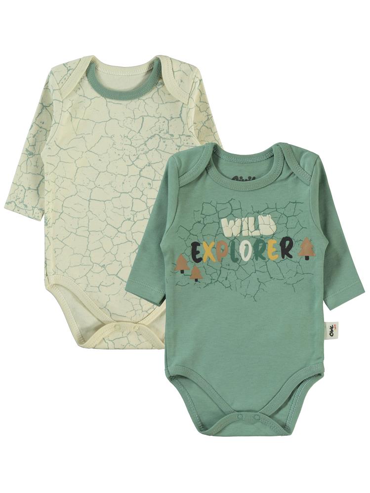 Civil Baby Crack Pattern Baskılı 3-18 Çıtçıtlı Badi - Yeşil