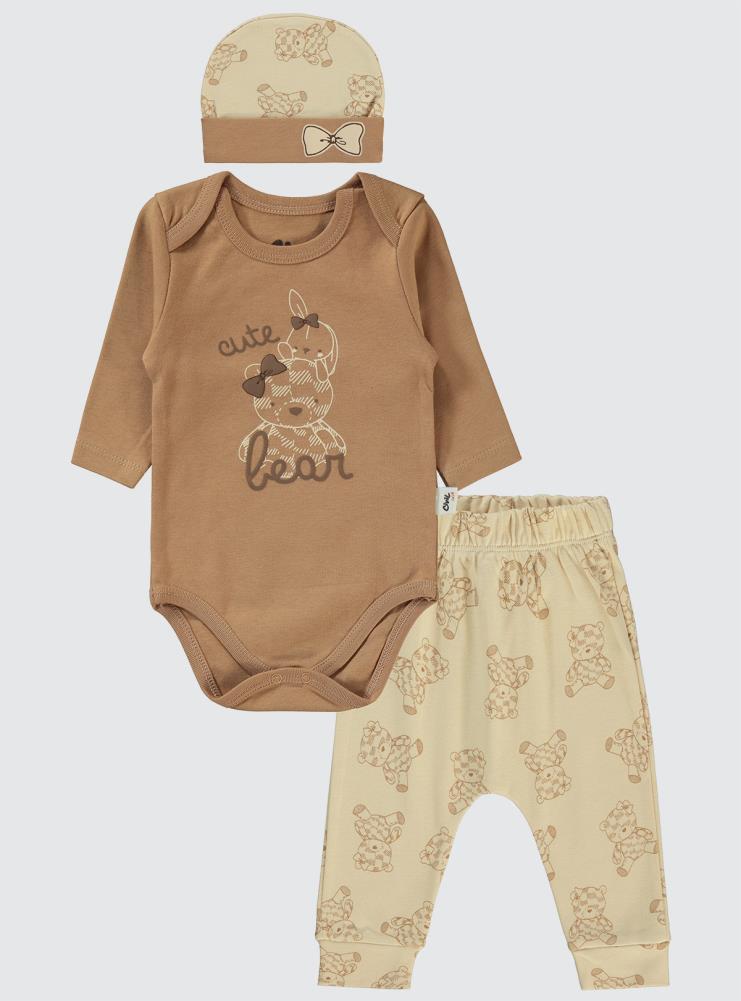 Civil Baby Cute Bear Baskılı 3'lü 6-18 Takım - Kahverengi