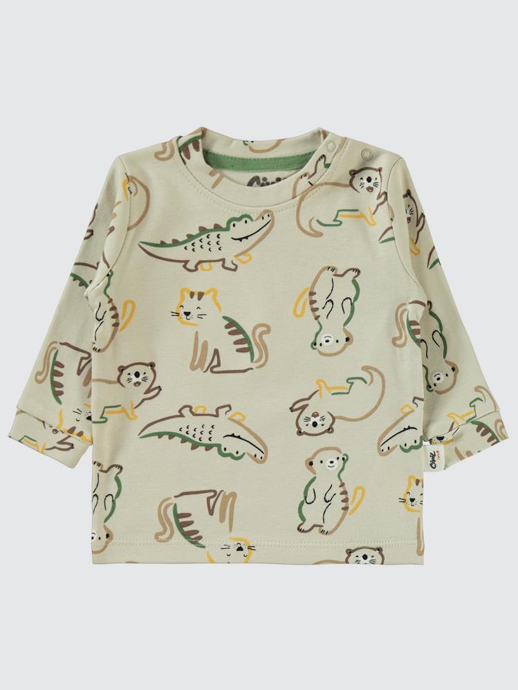 Civil Baby Renkli Hayvanlar Baskılı 6-18 Sweatshirt - Yeşil