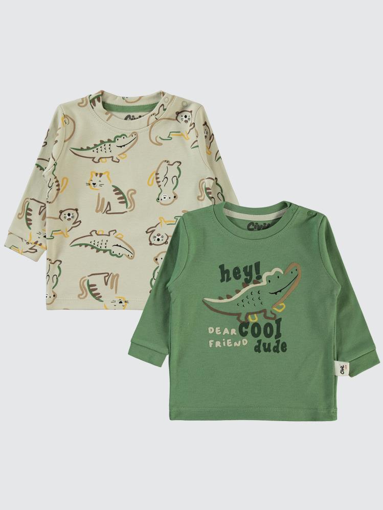 Civil Baby Renkli Hayvanlar Baskılı 6-18 Sweatshirt - Yeşil