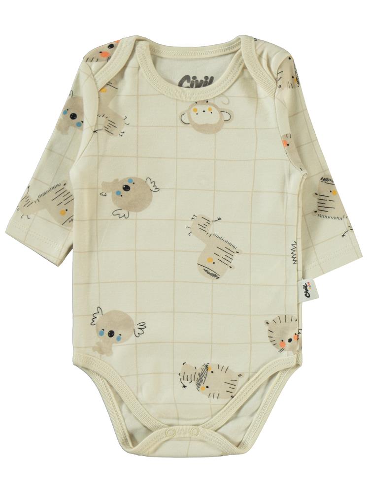 Civil Baby Fun Animals Baskılı 3-18 Çıtçıtlı Badi - Kahverengi