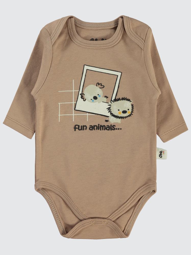 Civil Baby Fun Animals Baskılı 3-18 Çıtçıtlı Badi - Kahverengi