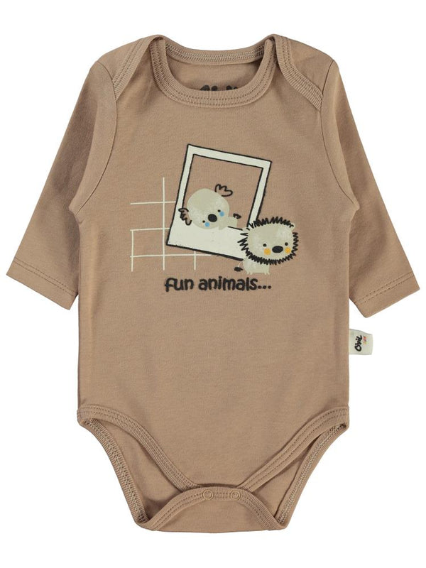 Civil Baby Fun Animals Baskılı 3-18 Çıtçıtlı Badi - Kahverengi