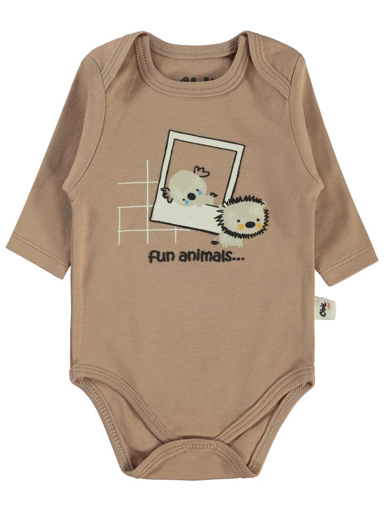 Civil Baby Fun Animals Baskılı 3-18 Çıtçıtlı Badi - Kahverengi