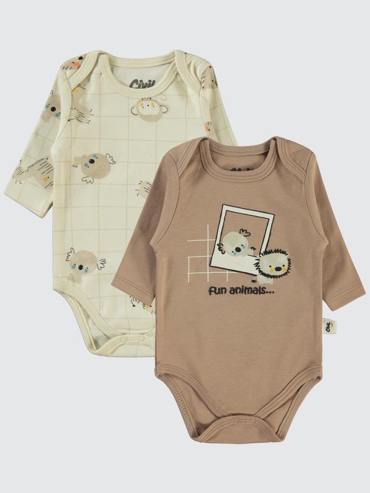 Civil Baby Fun Animals Baskılı 3-18 Çıtçıtlı Badi - Kahverengi