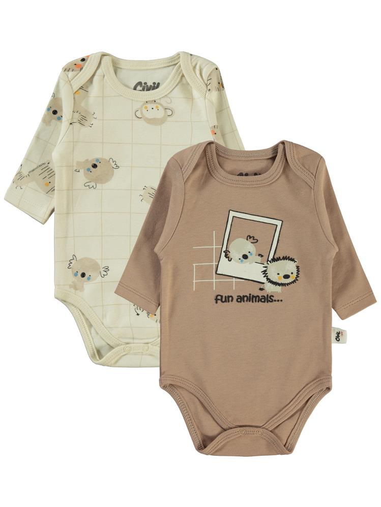 Civil Baby Fun Animals Baskılı 3-18 Çıtçıtlı Badi - Kahverengi