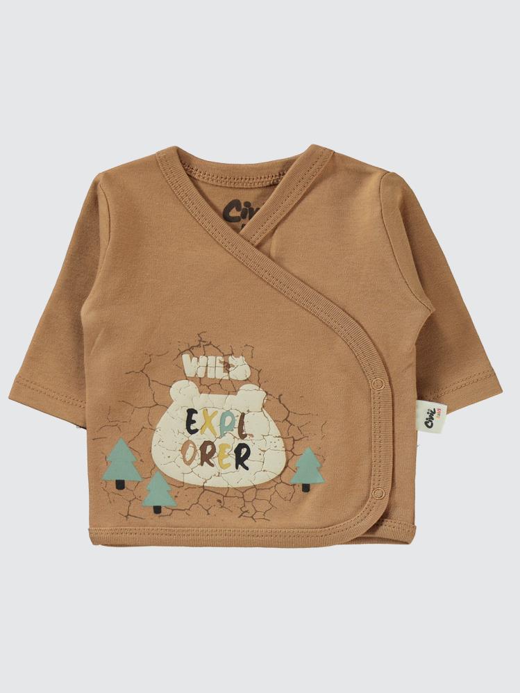 Civil Baby Crack Pattern Baskılı 4'li Zıbın Takımları - Kahverengi