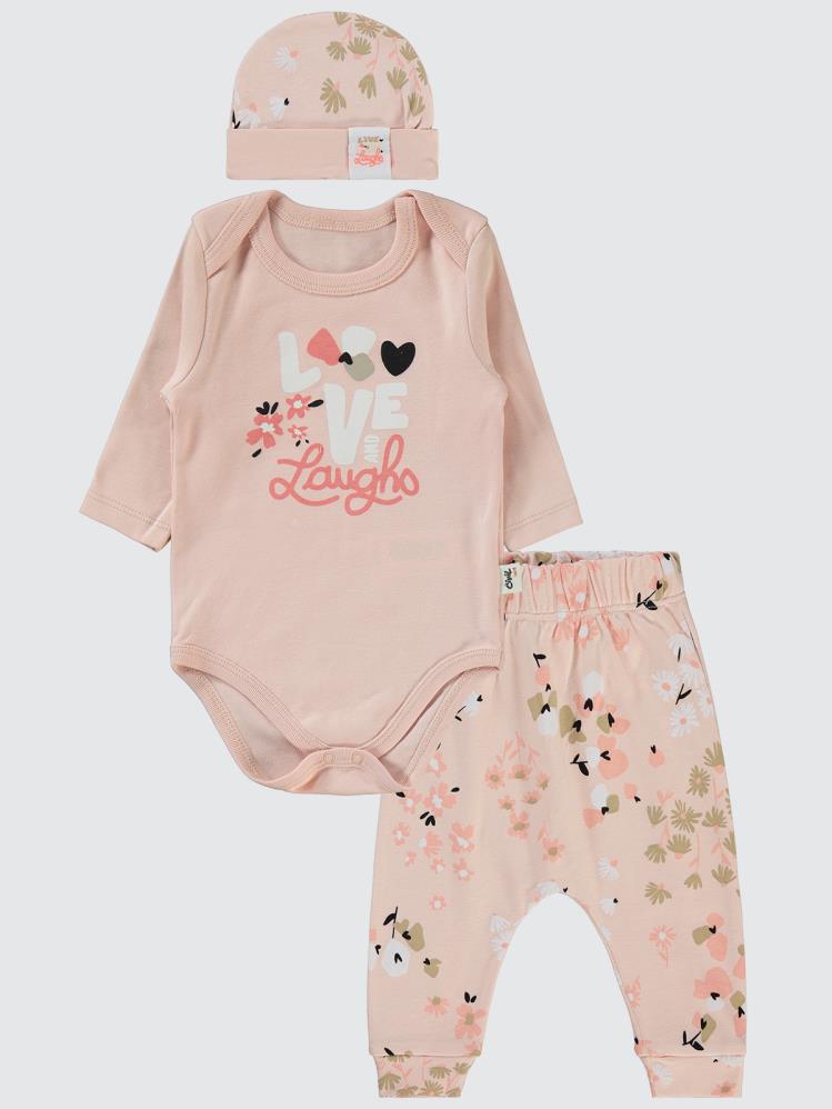 Civil Baby Flowery Baskılı 3'lü 6-18 Takım - Pudra