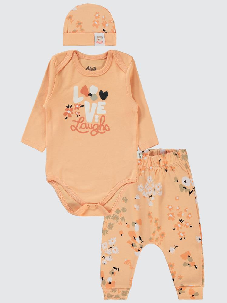 Civil Baby Flowery Baskılı 3'lü 6-18 Takım - Pudra