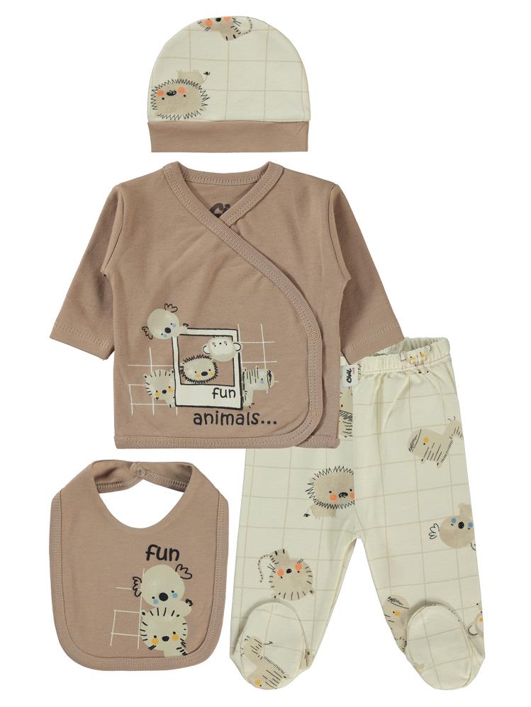 Civil Baby Fun Animals Baskılı 4'li Zıbın Takımları - Kahverengi