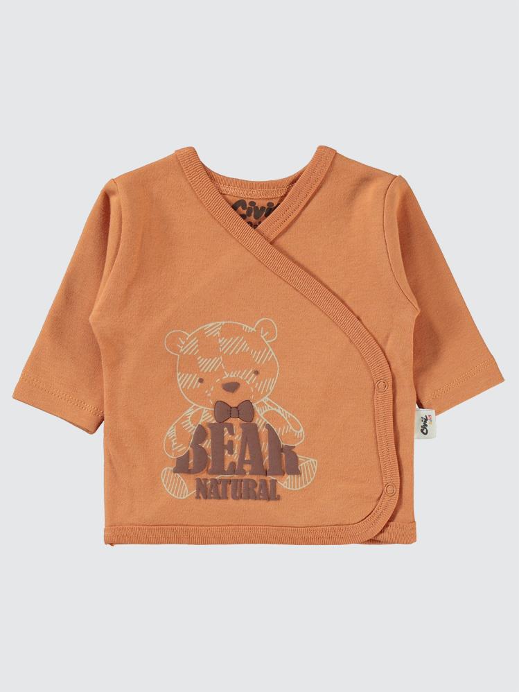 Civil Baby Natural Bear Baskılı 4'li Zıbın Takımları - Turuncu