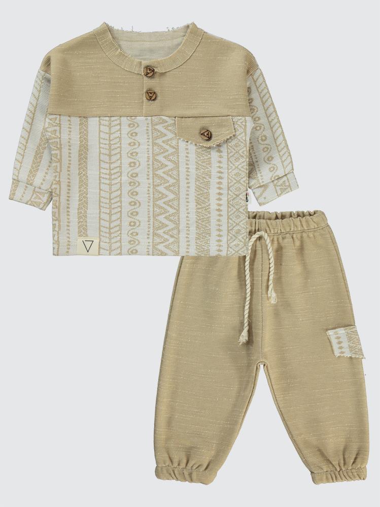 Civil Baby Düğmeli Sweat 6-18 Ay Takım - Kahverengi