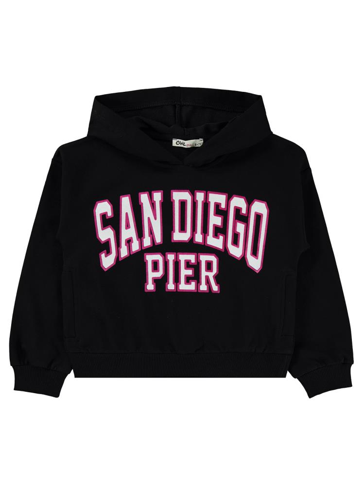 Civil Girls Sandiego Baskılı 10-13 Yaş Sweatshirt - Siyah
