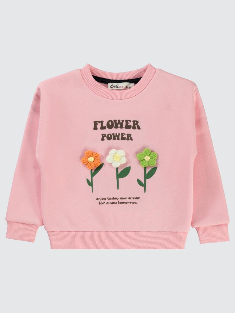 Civil Girls Flower Power Baskılı 2-5 Yaş Sweatshirt - Pembe