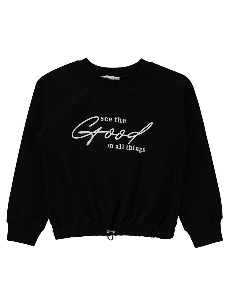 Civil Girls Good Baskılı 10-13 Yaş Sweatshirt - Siyah