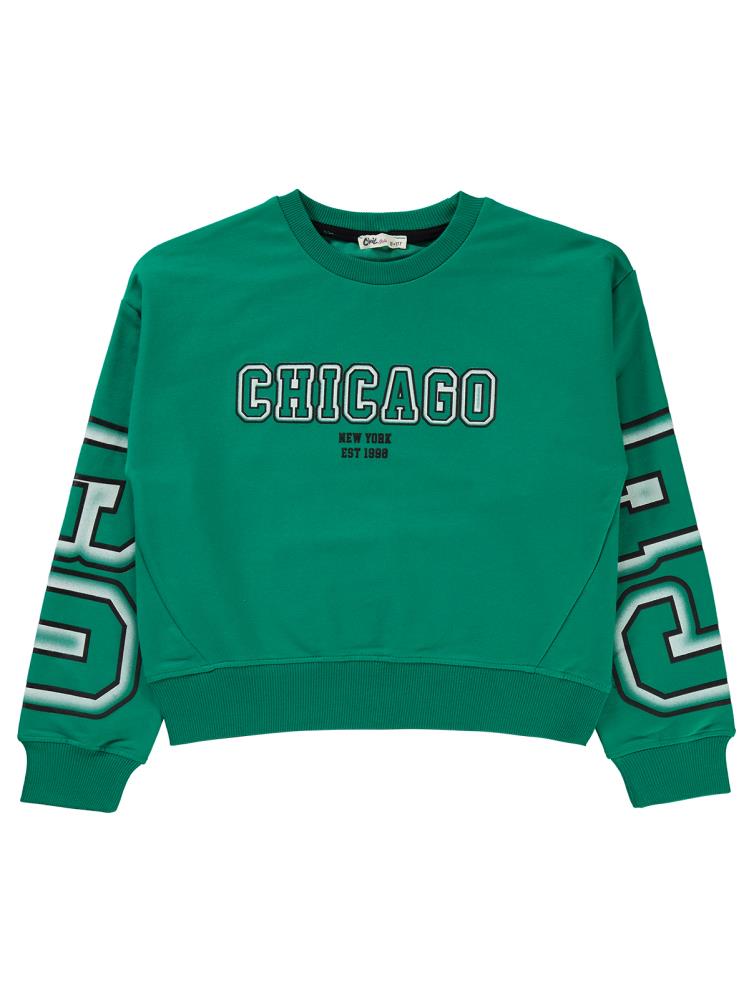 Civil Girls Chicago Baskılı 10-13 Yaş Sweatshirt - Yeşil