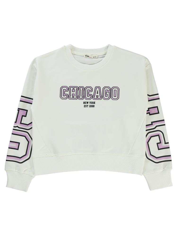 Civil Girls Chicago Baskılı 10-13 Yaş Sweatshirt - Ekru