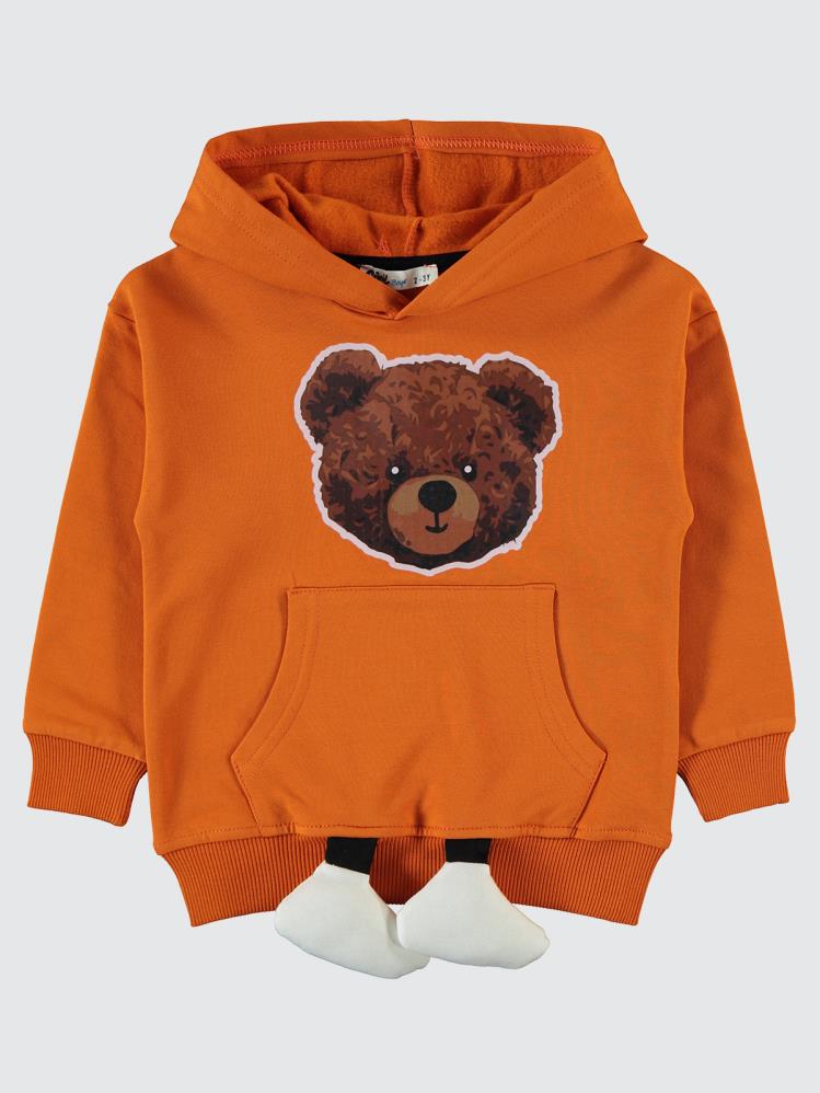 Civil Boys Ayıcık Baskılı Ayaklı 2-5 Yaş Sweatshirt - Turuncu