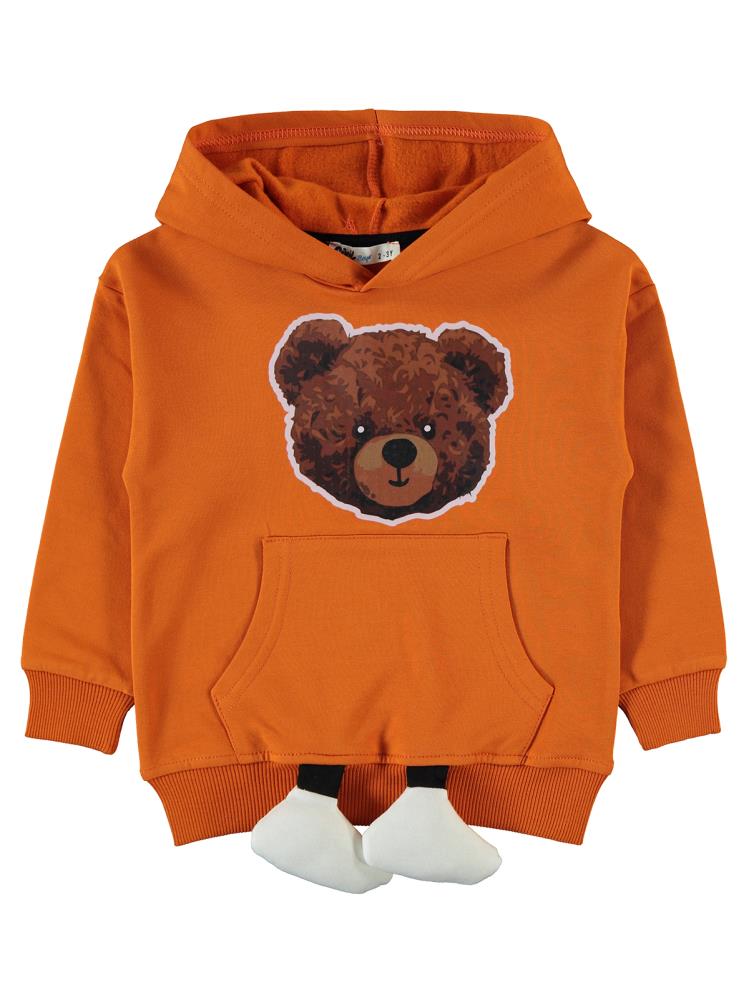 Civil Boys Ayıcık Baskılı Ayaklı 2-5 Yaş Sweatshirt - Turuncu