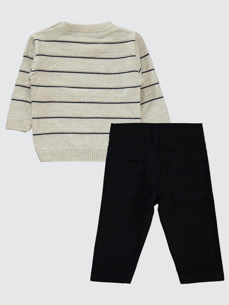 Civil Baby Çizgili Kazak 3'Lü 6-18 Ay Takım - Bej