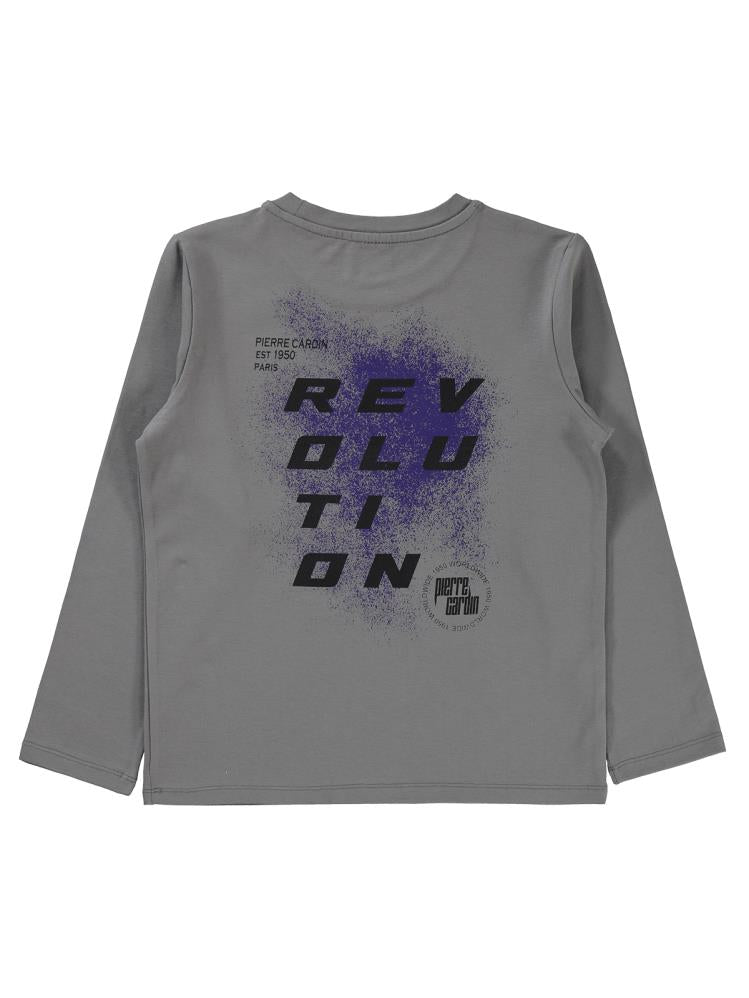 Pierre Cardin Sırtı Revolutıon Baskılı 6-9 Yaş Sweatshirt - Gri